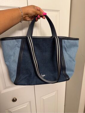 kate spade Two-Tone Denim Tote with Striped Strap